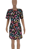 Multicolor Casual Print Patchwork O Neck Straight Dresses