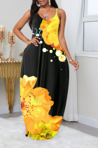 Gele sexy rechte jurken met patchwork en spaghettibandjes