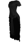 Black Fashion Casual Solid Slit O Neck Tops