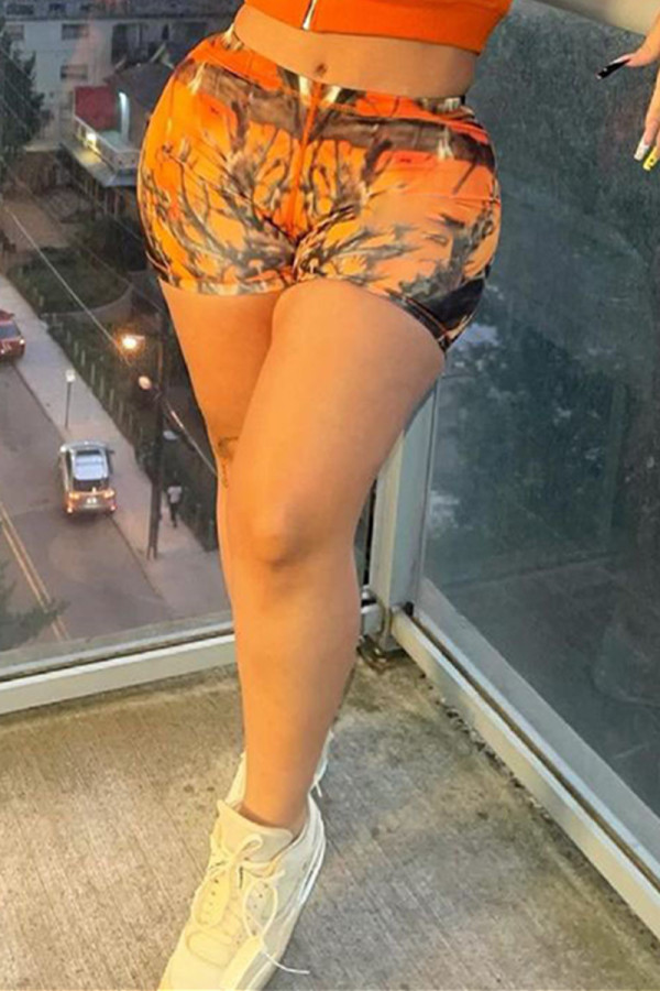 Pantaloncini a vita alta attillati di base con stampa casual alla moda arancione