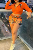 Оранжевые модные повседневные базовые обтягивающие шорты с высокой талией и принтом
