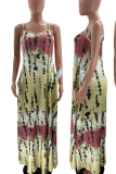 Paarse rechte jurken met patchwork-spaghettibandjes en sexy print