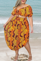 Leopard Print Sexy Print Split Joint Off the Shoulder Straight Plus Size Two Pieces