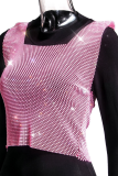 Black Sexy Solid Patchwork Square Collar Tops