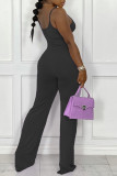 Light Purple Casual Solid Patchwork Spaghetti Strap Straight Jumpsuits