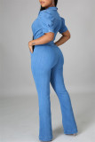 Donkerblauw Modieus Casual Effen Rits Kraag Normale Jumpsuits
