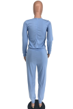 Blue Casual Solid Patchwork U Neck Skinny Jumpsuits
