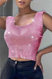 Red Sexy Solid Patchwork Square Collar Tops