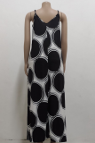 Schwarz-weiße, sexy bedruckte Patchwork-Spaghettiträger-Kleider mit geradem Schnitt