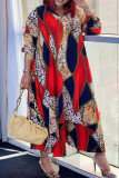 Многоцветный модный повседневный принт Базовый V-образный вырез с длинным рукавом Платья