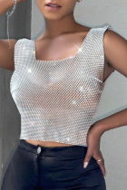 White Sexy Solid Split Joint Square Collar Tops