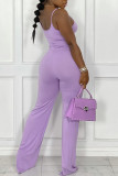 Light Purple Casual Solid Patchwork Spaghetti Strap Straight Jumpsuits