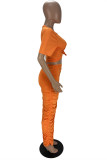 Оранжевый Мода Повседневная Твердая Складка О Шеи С Коротким Рукавом Из Двух Частей