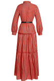 Rode casual print stippen patchwork knopen halve col taartrok plus maten jurken