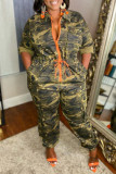 Camouflage Mode Casual Camouflage Print Bandage Rits Kraag Regular Jumpsuits