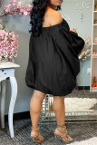 Zwarte mode sexy effen rugloze off-shoulder jurken met lange mouwen