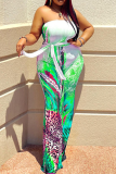 Rode sexy print patchwork strapless plus size jumpsuits