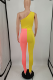 Rosa Sexy Solid Patchwork One Shoulder Skinny Jumpsuits