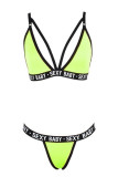 White Sexy Letter Print Hollowed Out Patchwork Swimwears