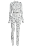 White Sexy Print Patchwork Half A Turtleneck Long Sleeve Two Pieces