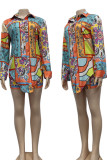 Tangerine Casual Print Patchwork Shirt Collar Long Sleeve Two Pieces