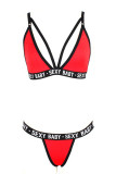 Red Sexy Letter Print Hollowed Out Patchwork Swimwears
