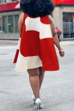Красные модные повседневные лоскутные базовые платья трапециевидной формы без рукавов с круглым вырезом