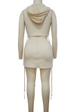 Camel Sexy Solid Bandage Hollowed Out Patchwork Asymmetrical Hooded Collar Sleeveless Two Pieces