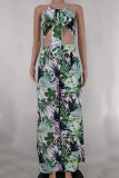 Green Sexy Print Patchwork With Bow Strapless Sleeveless Two Pieces