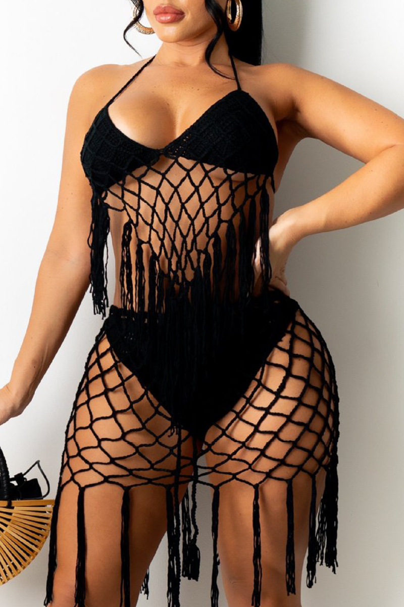 

Black Sexy Solid Hollowed Out Split Joint Swimwears