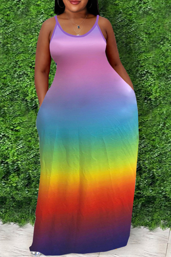 Rainbow Color Sexy Print Split Joint Spaghetti Strap Straight Plus Size Robes