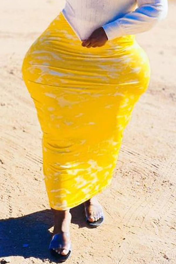 Pantaloni a vita alta skinny a vita alta con stampa tie-dye sexy gialli
