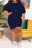 Deep Blue Casual Solid Patchwork O Collo Plus Size Due pezzi