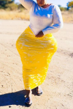 Pantalones pitillo con estampado de lápiz de cintura alta con estampado de patchwork sexy amarillo