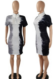 Svart Grå Casual Print Patchwork Raka klänningar med blixtlåskrage