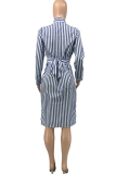 Blue Casual Striped Patchwork Shirt Dress Dresses