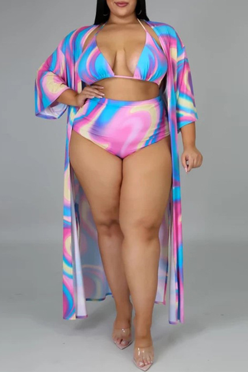

Colour Sexy Patchwork Tie-dye Spaghetti Strap Plus Size Swimwear