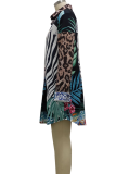 Многоцветный повседневный принт Пэчворк Платье-рубашка с отложным воротником Платья Платья