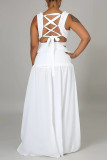 White Sexy Solid Bandage Hollowed Out Patchwork Backless Slit V Neck A Line Dresses