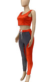 Red Sportswear Solid Patchwork Contrast O Neck Sleeveless Two Pieces
