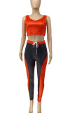 Red Sportswear Solid Patchwork Contrast O Neck Sleeveless Two Pieces