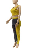 Yellow Sportswear Solid Patchwork Contrast O Neck Sleeveless Two Pieces