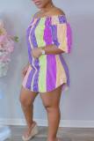 Пурпурные повседневные прямые платья в полоску в стиле пэчворк с открытыми плечами