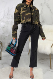Camouflage Casual Camouflage Print Patchwork Turndown Collar Outerwear