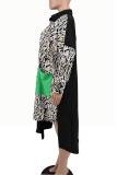 Leopardtryck Casual Print Patchwork Turndown-skjorta Klänning Plus Size Klänningar