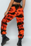 Pantalones Harlan con estampado completo de Harlan de cintura alta y patchwork teñido anudado con estampado de calle naranja
