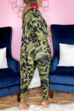 Camouflage Casual Print Patchwork One Shoulder Half Sleeve Two Pieces