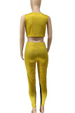 Yellow Sportswear Solid Patchwork Contrast O Neck Sleeveless Two Pieces