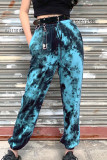Pantaloni Harlan a vita alta con stampa tie-dye patchwork blu scuro