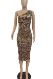 Леопардовый принт, сексуальные бинты с принтом, ажурные лоскутные платья-юбка-карандаш с косым воротником
